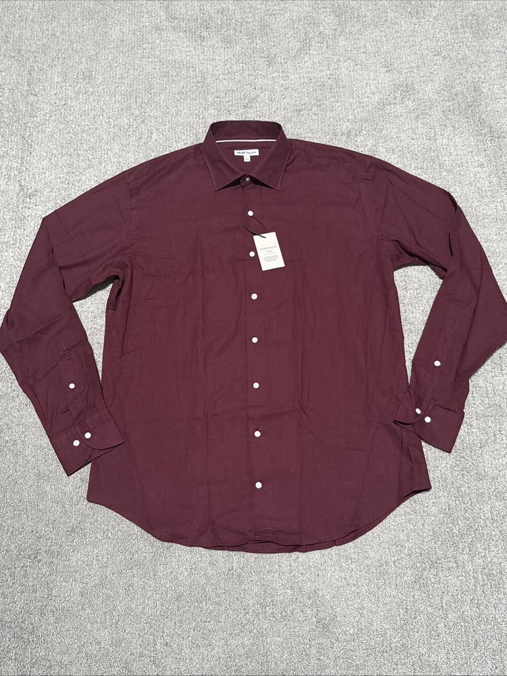 Peter Millar Highlands Soft Twill Cotton Sport Shirt Burgundy Size L NWT